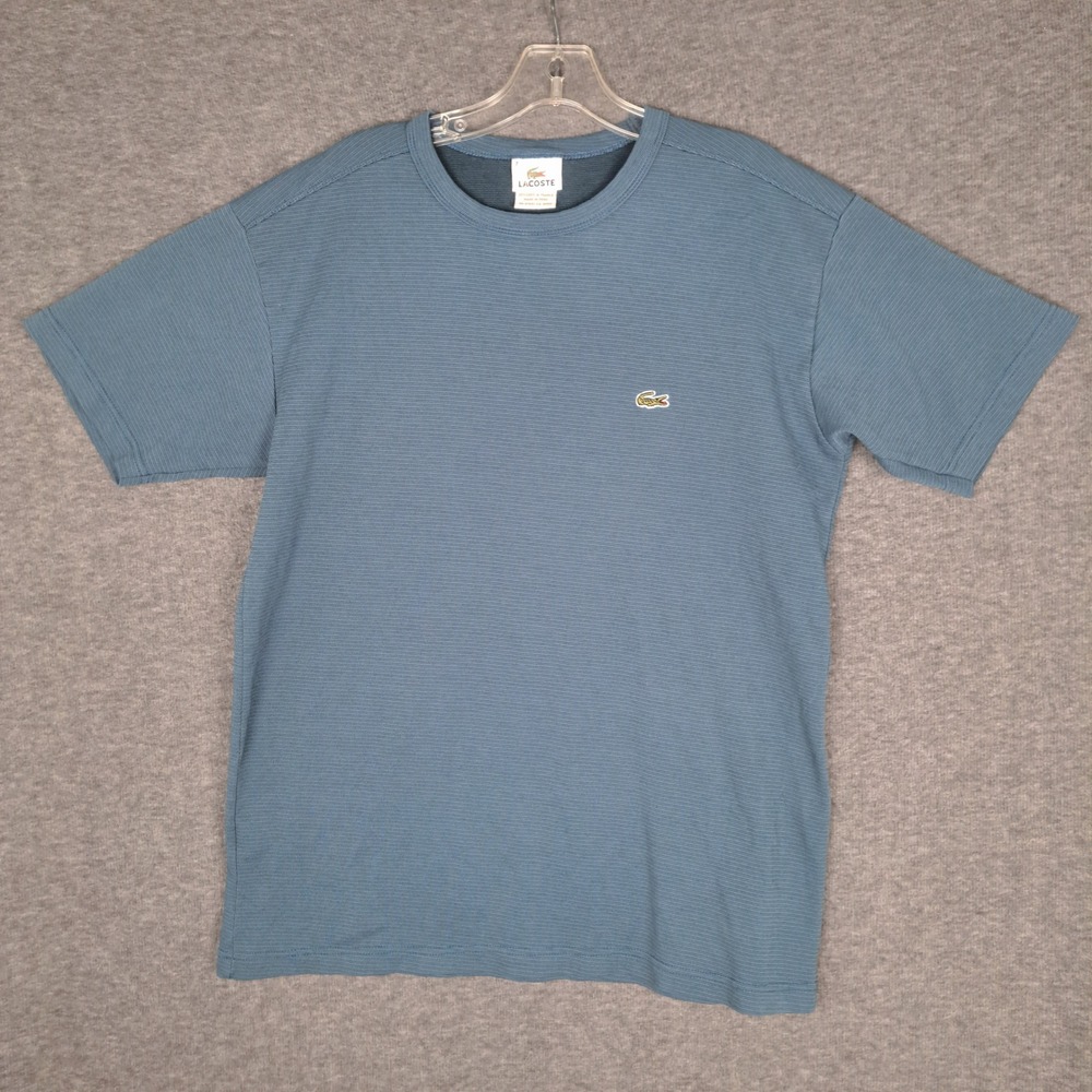 Lacoste T-Shirt Mens 7 Blue Micro Ribbed Cotton Short Sleeve Croc Logo